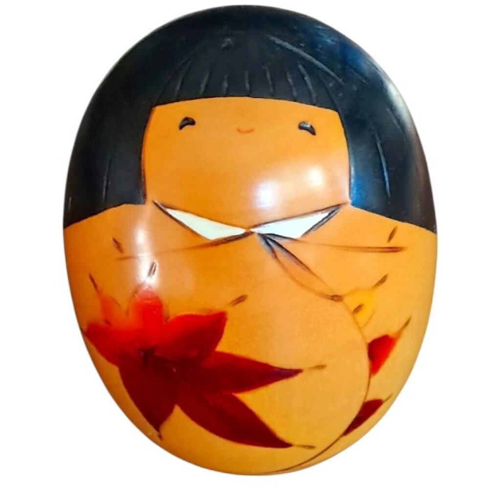 Kokeshi Egg Shaped Doll Signed And Stamped, From Poetry of the Four Seasons